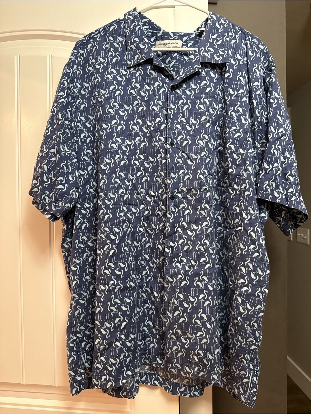 Tommy Bahama Navy Button-Down Shirt with White Flamingo Print